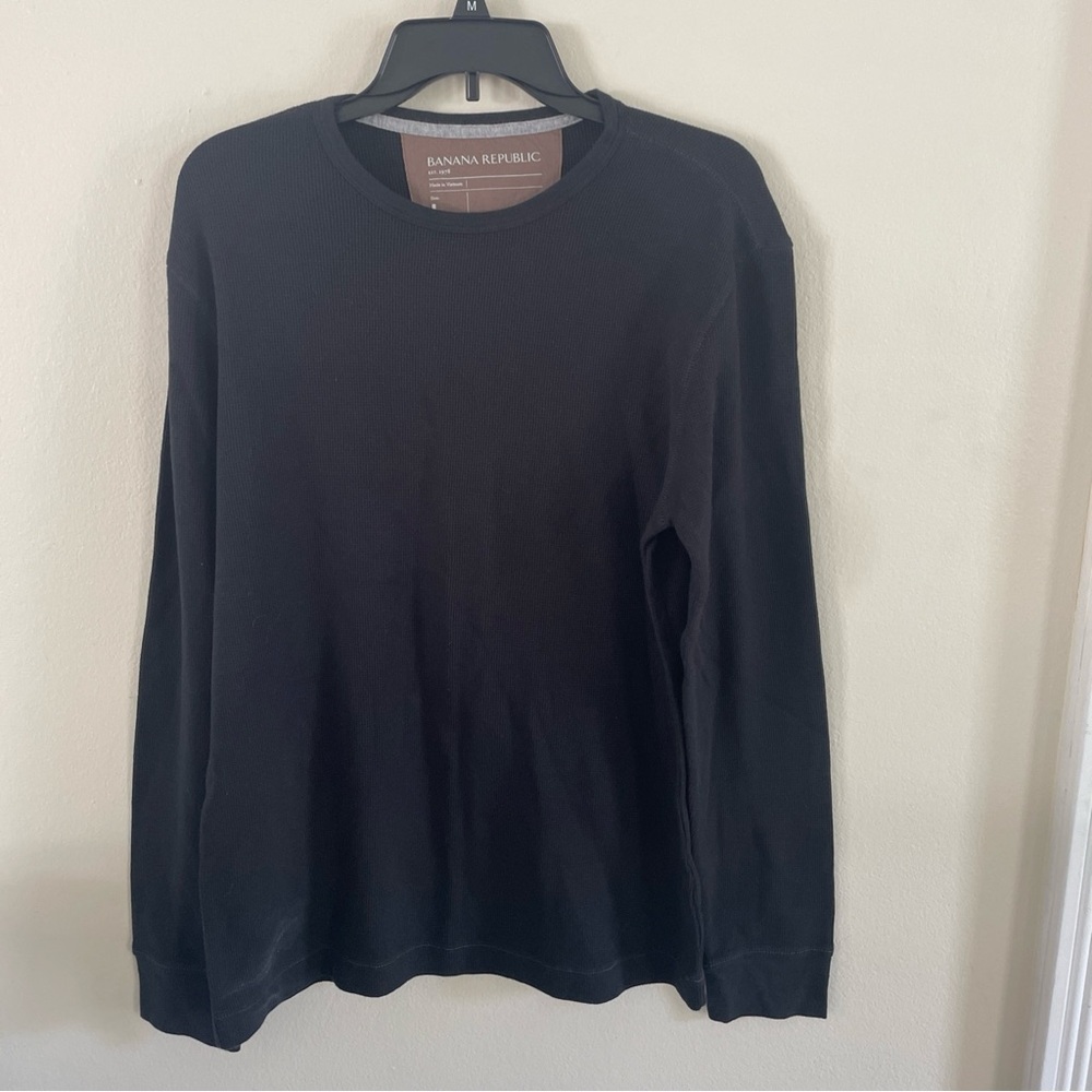 Banana Republic T Shirt Mens Large Black Thermal Long Sleeve Shirt